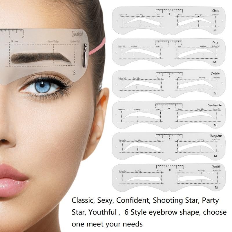 3 Size Eyebrow Stencils Kit - 6 Styles Soft Reusable Template with Strap - görsel 7