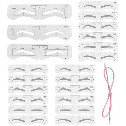 3 Size Eyebrow Stencils Kit - 6 Styles Soft Reusable Template with Strap
