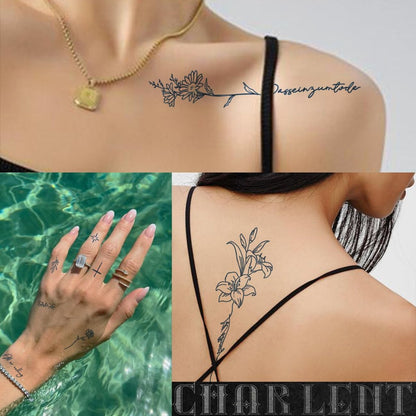 CHARLENT Semi-Permanent Tattoos for Adults – 2 Weeks Long Lasting Small Flower Words Tattoos, Minimal Line Art, Waterproof & Fades Naturally