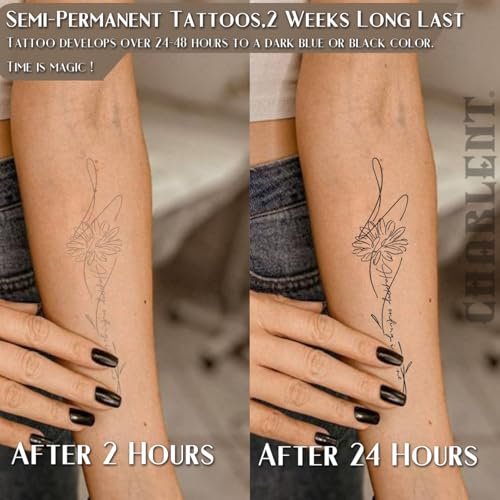 CHARLENT Semi-Permanent Tattoos for Adults – 2 Weeks Long Lasting Small Flower Words Tattoos, Minimal Line Art, Waterproof & Fades Naturally - görsel 4