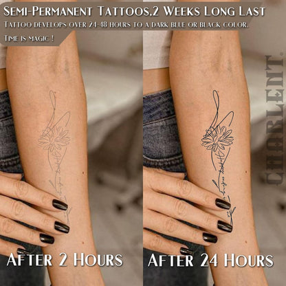 CHARLENT Semi-Permanent Tattoos for Adults – 2 Weeks Long Lasting Small Flower Words Tattoos, Minimal Line Art, Waterproof & Fades Naturally