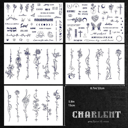 CHARLENT Semi-Permanent Tattoos for Adults – 2 Weeks Long Lasting Small Flower Words Tattoos, Minimal Line Art, Waterproof & Fades Naturally