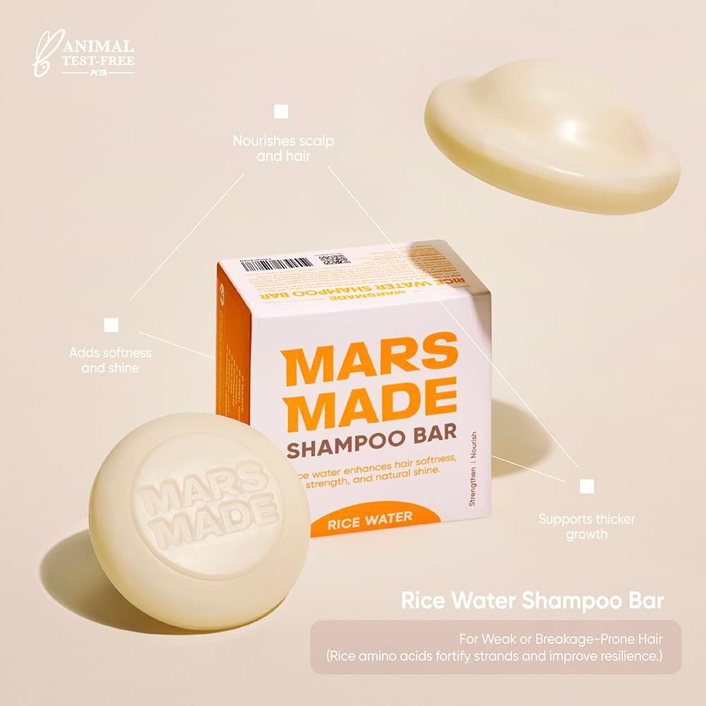 MARS MADE Rice Water Shampoo Bar 2.0 - Hydrating & Moisturizing Natural Hair Soap for Strengthening & Scalp Nourishment - Solid Bar for All Hair Types (120g, 4.23oz) - görsel 5