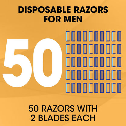 CXYARY 50 Pack Disposable Razors with Lubricating Strip - 2 Blade Safety Razors for Men & Women - Portable Bulk Shaving Razors for Travel, Hotel, Bathing - Blue