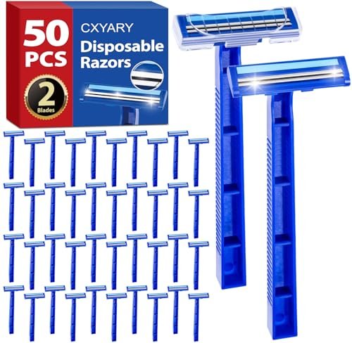 CXYARY 50 Pack Disposable Razors with Lubricating Strip - 2 Blade Safety Razors for Men & Women - Portable Bulk Shaving Razors for Travel, Hotel, Bathing - Blue - görsel 2