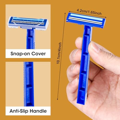 CXYARY 50 Pack Disposable Razors with Lubricating Strip - 2 Blade Safety Razors for Men & Women - Portable Bulk Shaving Razors for Travel, Hotel, Bathing - Blue