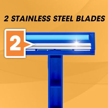 CXYARY 50 Pack Disposable Razors with Lubricating Strip - 2 Blade Safety Razors for Men & Women - Portable Bulk Shaving Razors for Travel, Hotel, Bathing - Blue