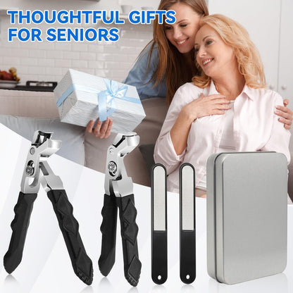 4-Pack Jaw Toenail Clippers for Thick Nails, Long Handle, 0.5 in Opening – Stainless Steel, Black