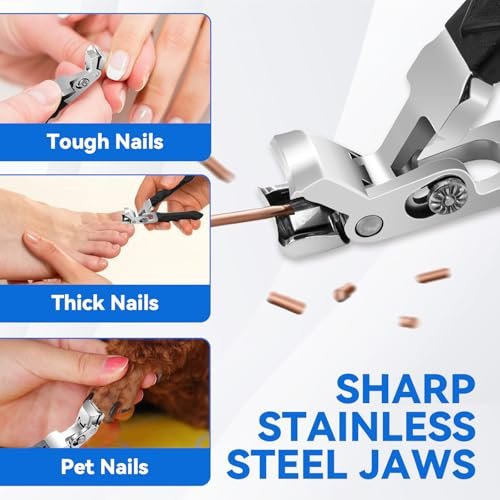 4-Pack Jaw Toenail Clippers for Thick Nails, Long Handle, 0.5 in Opening – Stainless Steel, Black - görsel 8
