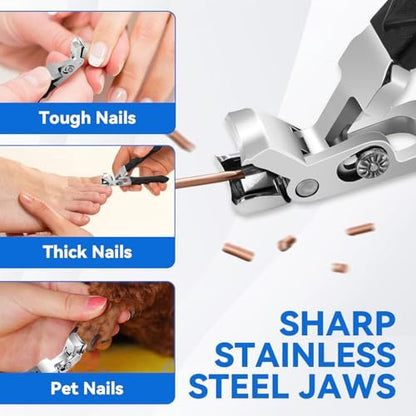 4-Pack Jaw Toenail Clippers for Thick Nails, Long Handle, 0.5 in Opening – Stainless Steel, Black