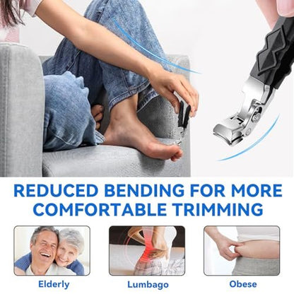 4-Pack Jaw Toenail Clippers for Thick Nails, Long Handle, 0.5 in Opening – Stainless Steel, Black
