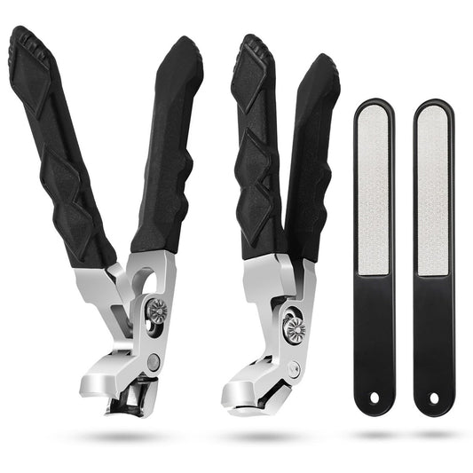 4-Pack Jaw Toenail Clippers for Thick Nails, Long Handle, 0.5 in Opening – Stainless Steel, Black
