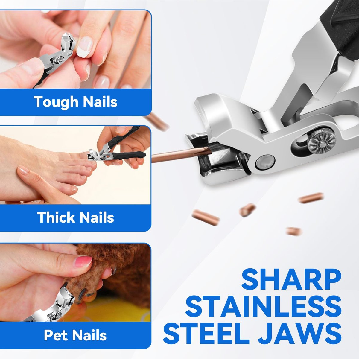 4-Pack Jaw Toenail Clippers for Thick Nails, Long Handle, 0.5 in Opening – Stainless Steel, Black - görsel 7