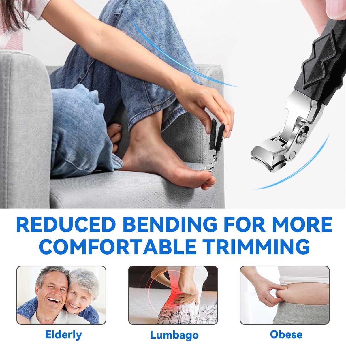 4-Pack Jaw Toenail Clippers for Thick Nails, Long Handle, 0.5 in Opening – Stainless Steel, Black - görsel 3