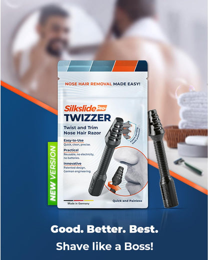 Silkslide TWIZZER Nose & Ear Hair Trimmer – Manual, Battery-Free, Patented Twist Design with German Blades