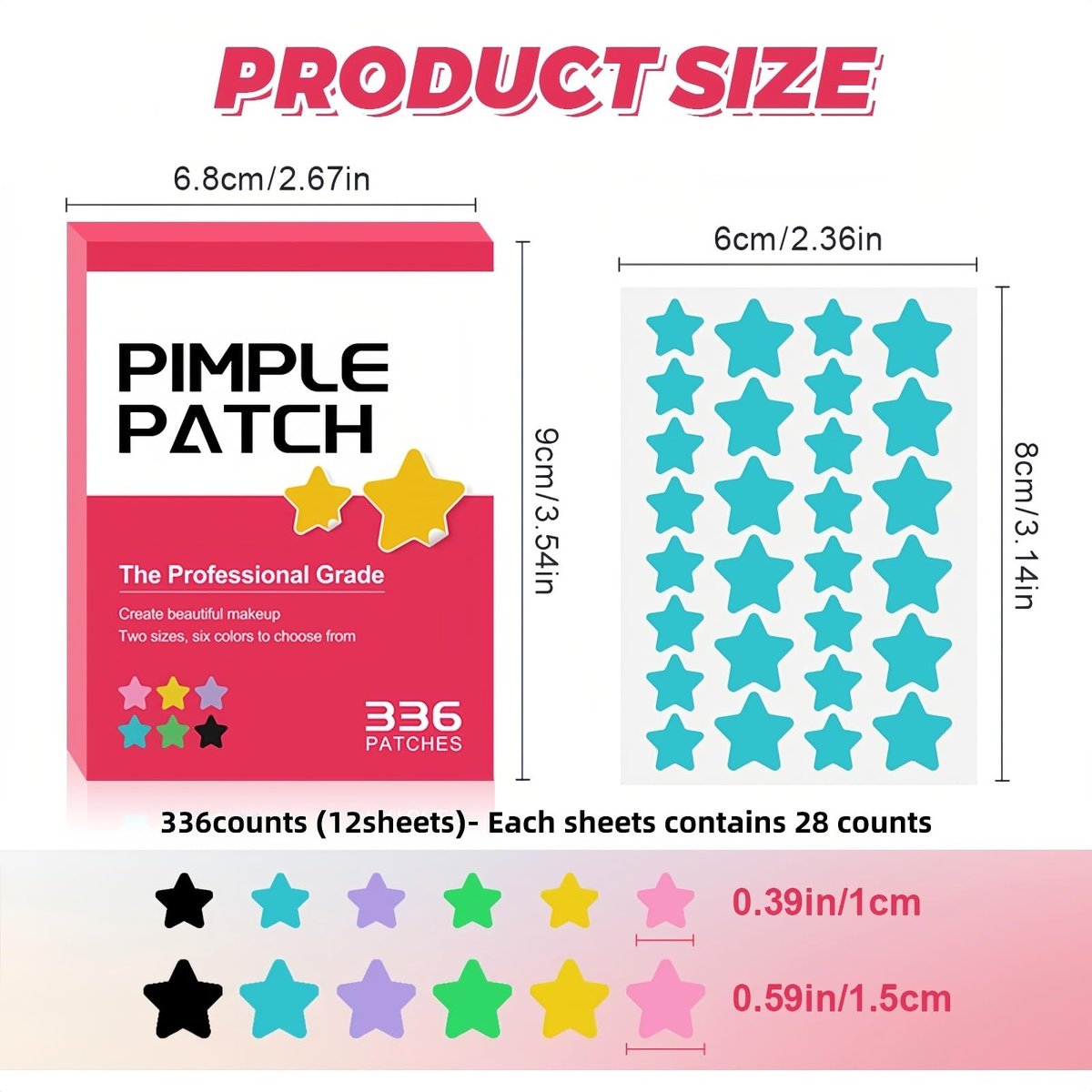 TIKIYOUN Star Pimple Patches for Face - 336 Count Acne Patches with 6 Colors & 2 Sizes, Cute Star-Shaped Zit Stickers for Blemish Protection - görsel 3