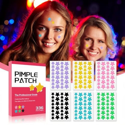 TIKIYOUN Star Pimple Patches for Face - 336 Count Acne Patches with 6 Colors & 2 Sizes, Cute Star-Shaped Zit Stickers for Blemish Protection