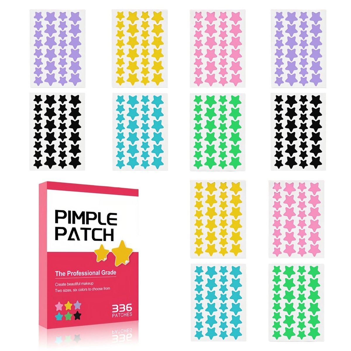 TIKIYOUN Star Pimple Patches for Face - 336 Count Acne Patches with 6 Colors & 2 Sizes, Cute Star-Shaped Zit Stickers for Blemish Protection - görsel 1