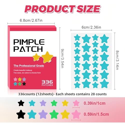 TIKIYOUN Star Pimple Patches for Face - 336 Count Acne Patches with 6 Colors & 2 Sizes, Cute Star-Shaped Zit Stickers for Blemish Protection - görsel 4