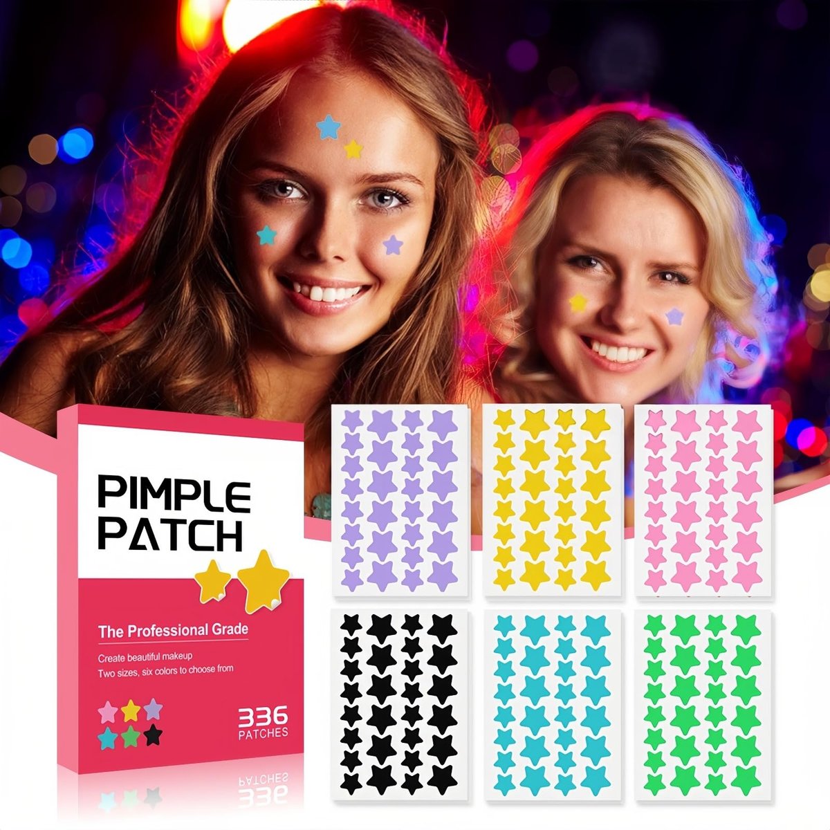 TIKIYOUN Star Pimple Patches for Face - 336 Count Acne Patches with 6 Colors & 2 Sizes, Cute Star-Shaped Zit Stickers for Blemish Protection - görsel 11