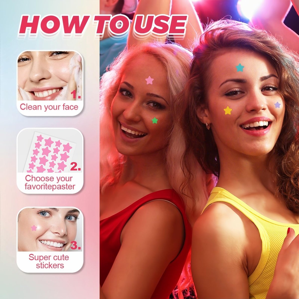 TIKIYOUN Star Pimple Patches for Face - 336 Count Acne Patches with 6 Colors & 2 Sizes, Cute Star-Shaped Zit Stickers for Blemish Protection - görsel 5