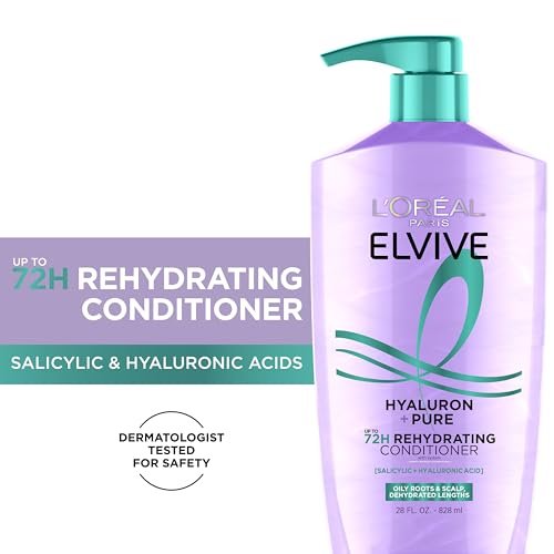 L'Oreal Paris Elvive Hyaluron + Pure 72H Rehydrating Conditioner for Oily Hair, with Salicylic and Hyaluronic Acid, 28 Fl Oz - görsel 4