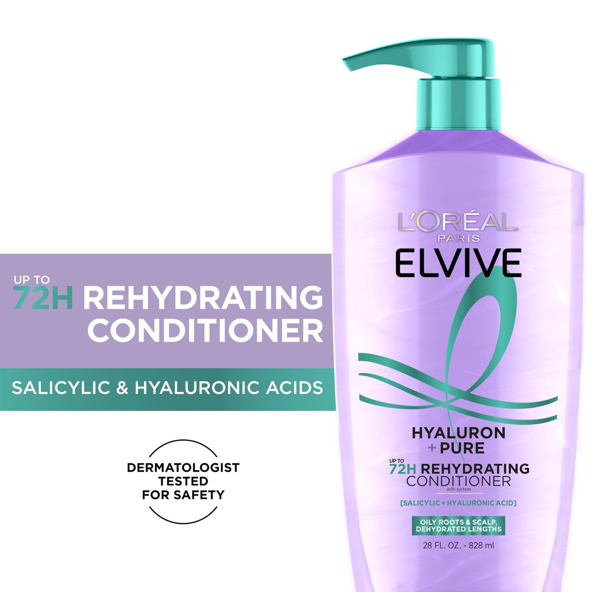 L'Oreal Paris Elvive Hyaluron + Pure 72H Rehydrating Conditioner for Oily Hair, with Salicylic and Hyaluronic Acid, 28 Fl Oz - görsel 3