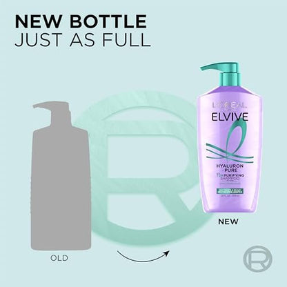 L'Oreal Paris Elvive Hyaluron + Pure 72H Purifying Shampoo for Oily Hair, Clarifying Shampoo with Salicylic Acid and Hyaluronic Acid, 28 Fl Oz