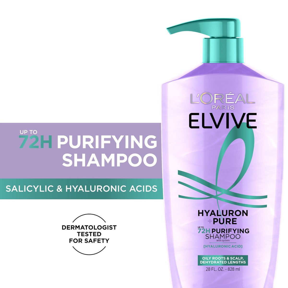 L'Oreal Paris Elvive Hyaluron + Pure 72H Purifying Shampoo for Oily Hair, Clarifying Shampoo with Salicylic Acid and Hyaluronic Acid, 28 Fl Oz - görsel 3