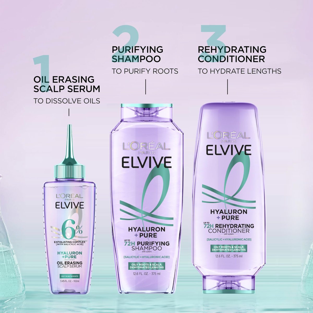L'Oreal Paris Elvive Hyaluron + Pure 72H Purifying Shampoo for Oily Hair, Clarifying Shampoo with Salicylic Acid and Hyaluronic Acid, 28 Fl Oz - görsel 13