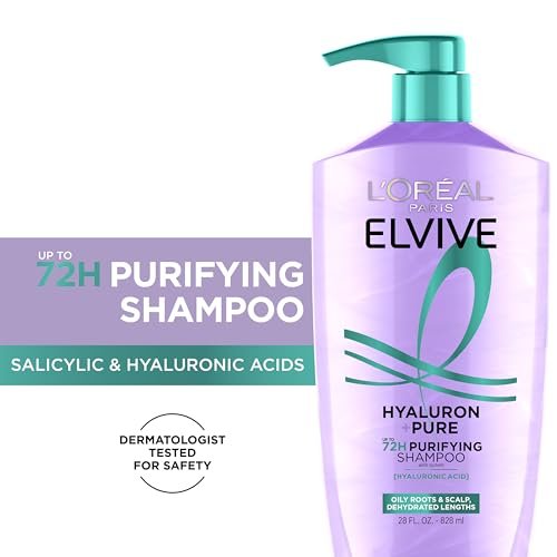 L'Oreal Paris Elvive Hyaluron + Pure 72H Purifying Shampoo for Oily Hair, Clarifying Shampoo with Salicylic Acid and Hyaluronic Acid, 28 Fl Oz - görsel 4