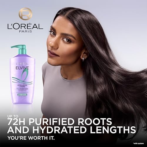 L'Oreal Paris Elvive Hyaluron + Pure 72H Purifying Shampoo for Oily Hair, Clarifying Shampoo with Salicylic Acid and Hyaluronic Acid, 28 Fl Oz - görsel 6
