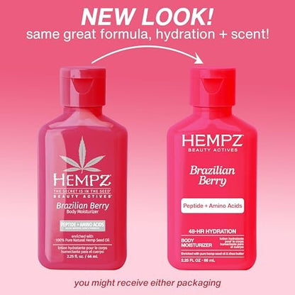 Hempz Mini Brazilian Berry Beauty Actives Lotion - Hydrating Moisturizer for Body, Hands and Feet 2.25 oz