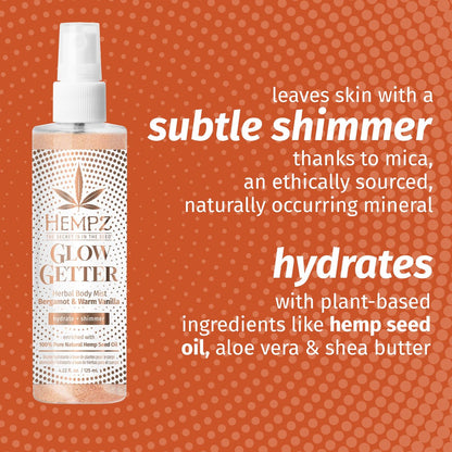 Hempz Glow Getter Hydrating Body Mist with Shimmer - 4.22 oz Avelisse