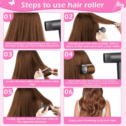 50-Piece Self-Grip Hair Rollers Set - 4 Sizes (Jumbo, Large, Medium, Small) with Clips and Comb for Long, Medium, Short Hair - OJXKZ