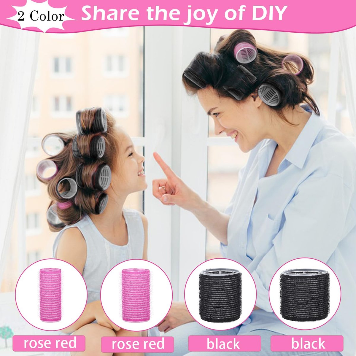 50-Piece Self-Grip Hair Rollers Set - 4 Sizes (Jumbo, Large, Medium, Small) with Clips and Comb for Long, Medium, Short Hair - OJXKZ - görsel 7