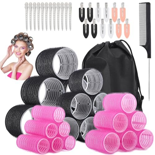 50-Piece Self-Grip Hair Rollers Set - 4 Sizes (Jumbo, Large, Medium, Small) with Clips and Comb for Long, Medium, Short Hair - OJXKZ - görsel 2