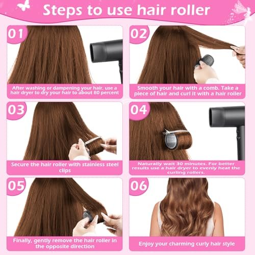 50-Piece Self-Grip Hair Rollers Set - 4 Sizes (Jumbo, Large, Medium, Small) with Clips and Comb for Long, Medium, Short Hair - OJXKZ - görsel 14