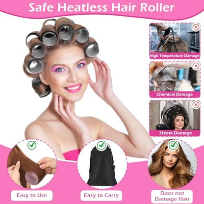 50-Piece Self-Grip Hair Rollers Set - 4 Sizes (Jumbo, Large, Medium, Small) with Clips and Comb for Long, Medium, Short Hair - OJXKZ