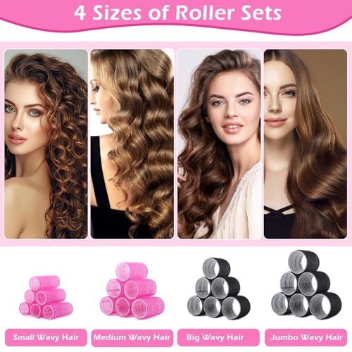 50-Piece Self-Grip Hair Rollers Set - 4 Sizes (Jumbo, Large, Medium, Small) with Clips and Comb for Long, Medium, Short Hair - OJXKZ - görsel 12