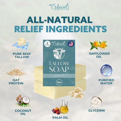 Beef Tallow Soap Bar – All Natural Grass Fed Tallow Soap Unscented – Moisturizing Face & Body Wash for Eczema, Dry, Itchy, Sensitive Skin – Handcrafted Bath Soap for Adults, Kids, Made in USA (4 oz, 2-Pack)