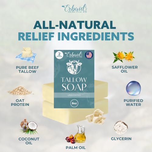 Beef Tallow Soap Bar – All Natural Grass Fed Tallow Soap Unscented – Moisturizing Face & Body Wash for Eczema, Dry, Itchy, Sensitive Skin – Handcrafted Bath Soap for Adults, Kids, Made in USA (4 oz, 2-Pack) - görsel 10