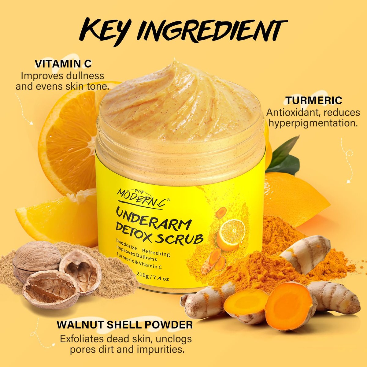Underarm Detox Scrub with Turmeric & Vitamin C – Dark Spot Remover, Exfoliating Body Scrub for Women and Men, Even Skin Tone, Pigmentation Removal, 7.4 oz Avelisse