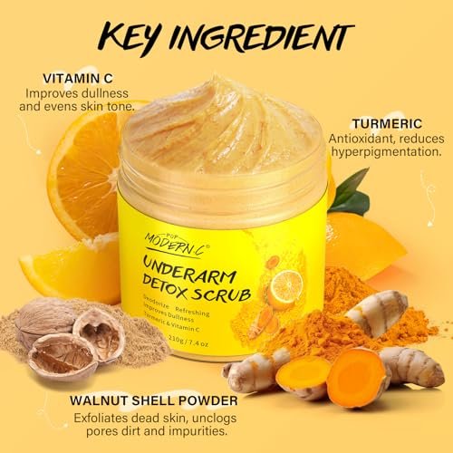 Underarm Detox Scrub with Turmeric & Vitamin C – Dark Spot Remover, Exfoliating Body Scrub for Women and Men, Even Skin Tone, Pigmentation Removal, 7.4 oz Avelisse