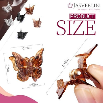 JASVERLIN Mini Butterfly Hair Clips - 50 Pack Small Claw Clips for Fine, Thin, Short Hair, Bangs - Black, Brown, Clear (Classic)