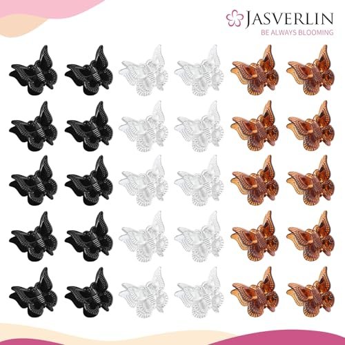JASVERLIN Mini Butterfly Hair Clips - 50 Pack Small Claw Clips for Fine, Thin, Short Hair, Bangs - Black, Brown, Clear (Classic) - görsel 4