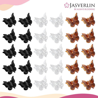 JASVERLIN Mini Butterfly Hair Clips - 50 Pack Small Claw Clips for Fine, Thin, Short Hair, Bangs - Black, Brown, Clear (Classic)