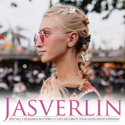 JASVERLIN Mini Butterfly Hair Clips - 50 Pack Small Claw Clips for Fine, Thin, Short Hair, Bangs - Black, Brown, Clear (Classic)