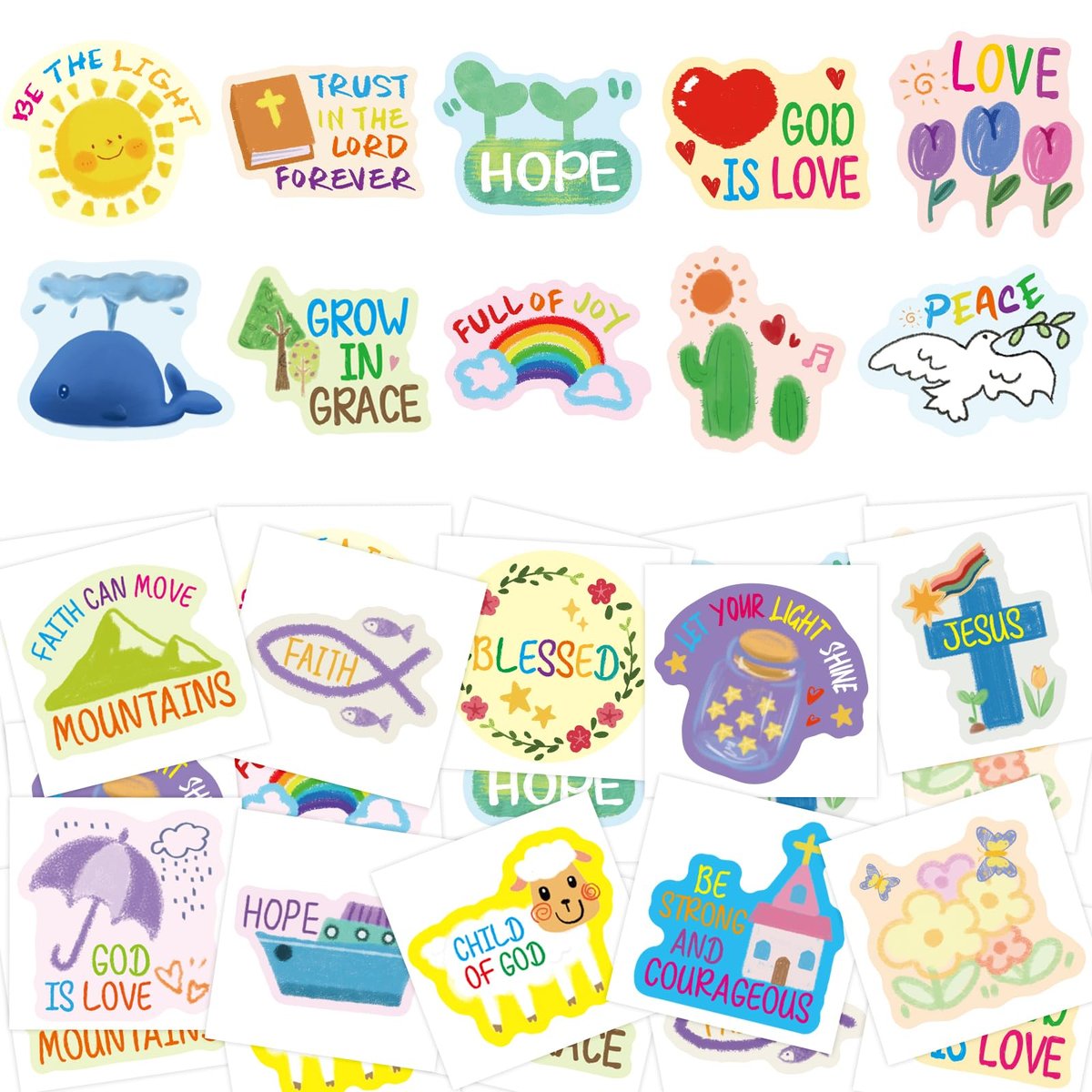Fancy Land 140Pcs Religious Tattoos for Kids - Temporary Christian Easter Tattoo Sheets with Individual Bible Verses - Sunday School Crafts & Party Favors - görsel 1