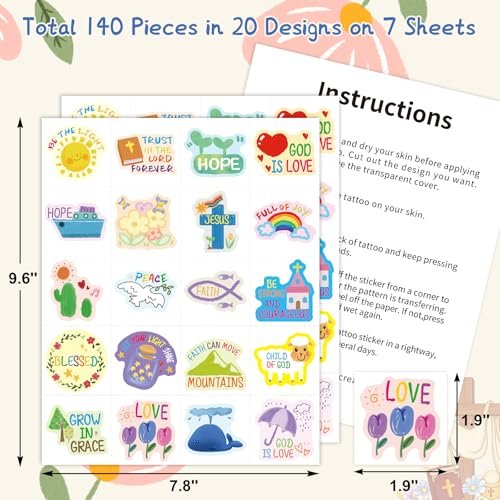 Fancy Land 140Pcs Religious Tattoos for Kids - Temporary Christian Easter Tattoo Sheets with Individual Bible Verses - Sunday School Crafts & Party Favors - görsel 6